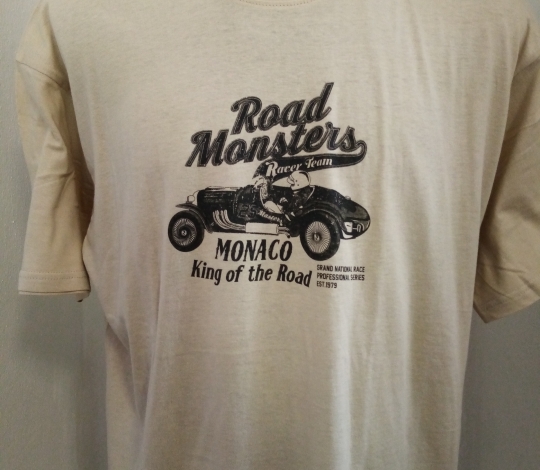 Tričko pánské krátký rukáv ROAD MONSTERS béžové - XL