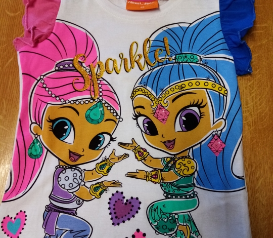 Tričko dívčí krátký rukáv SHIMMER AND SHINE bílé s nařas. rukávky