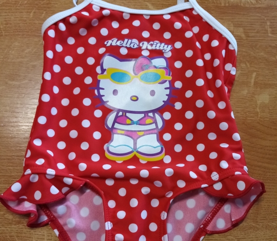 Plavky dívčí jednodílné HELLO KITTY puntíky - 18 měsíců