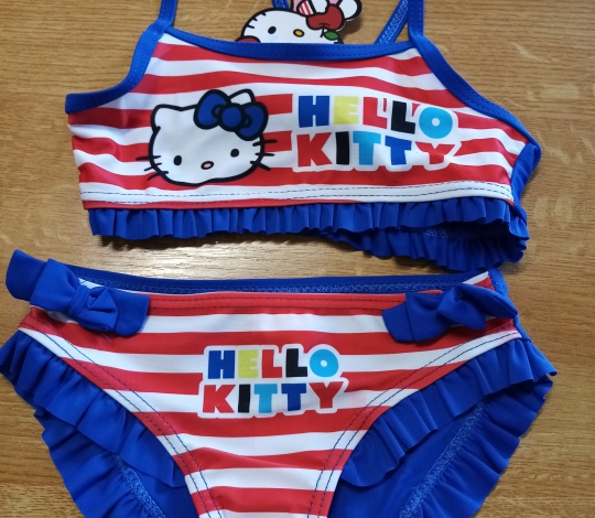 Plavky dívčí dvoudílné HELLO KITTY modro-červené - 104/110